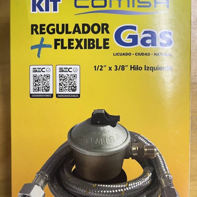 Kit regulador+flexible metal 1 mt hizq 3/8 Comisa