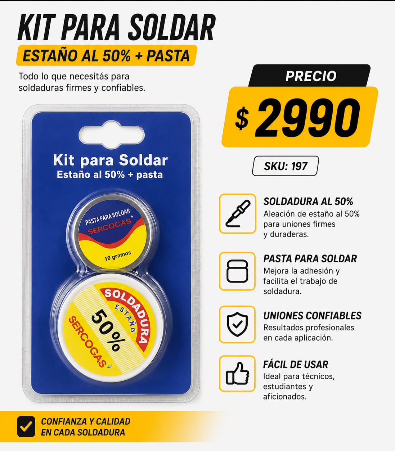 Soldadura 50% estaño con pasta 1 metro sercogas